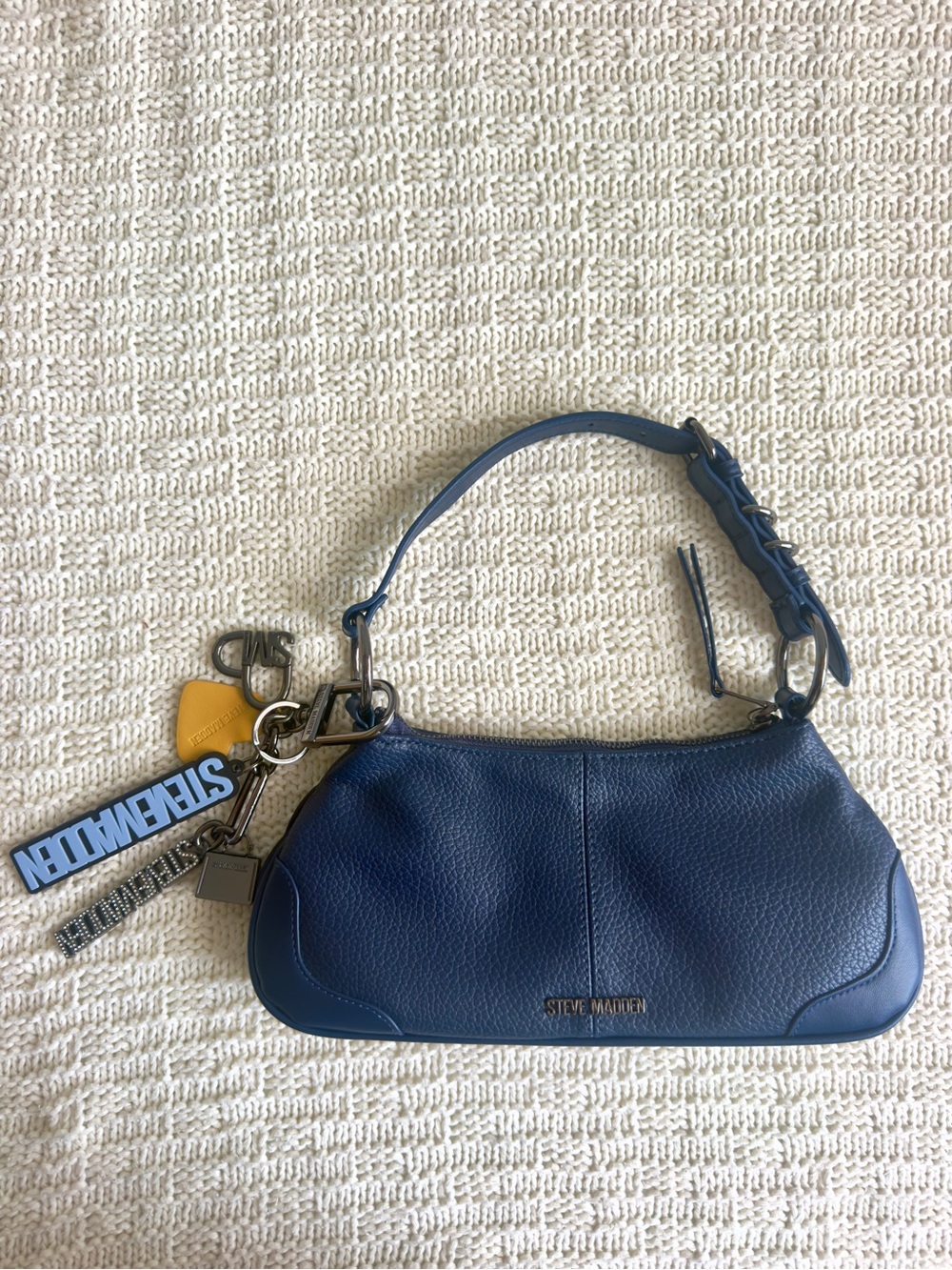 Steve Madden Navy Blue Bshae Shoulder Bag with Charm Accents